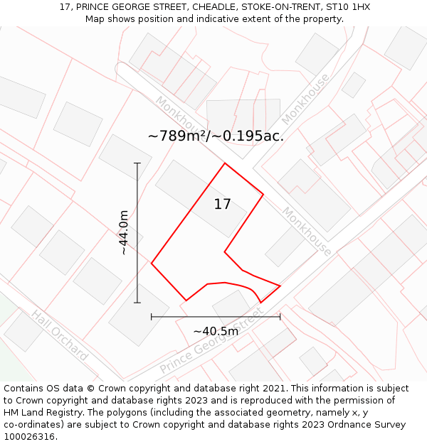 17, PRINCE GEORGE STREET, CHEADLE, STOKE-ON-TRENT, ST10 1HX: Plot and title map