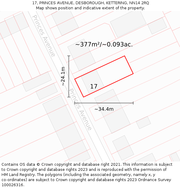 17, PRINCES AVENUE, DESBOROUGH, KETTERING, NN14 2RQ: Plot and title map