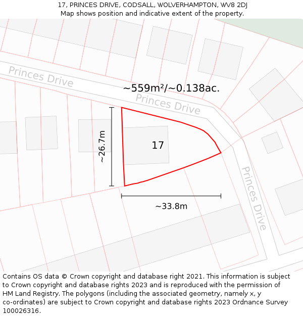 17, PRINCES DRIVE, CODSALL, WOLVERHAMPTON, WV8 2DJ: Plot and title map