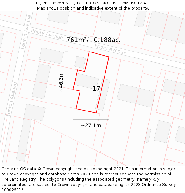 17, PRIORY AVENUE, TOLLERTON, NOTTINGHAM, NG12 4EE: Plot and title map