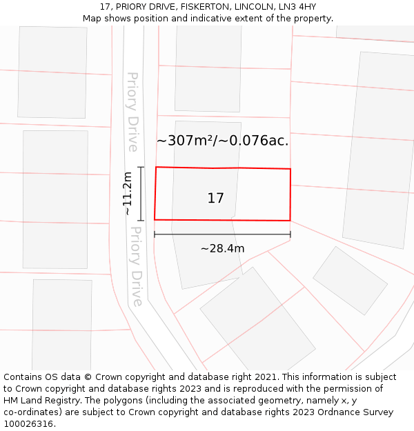 17, PRIORY DRIVE, FISKERTON, LINCOLN, LN3 4HY: Plot and title map