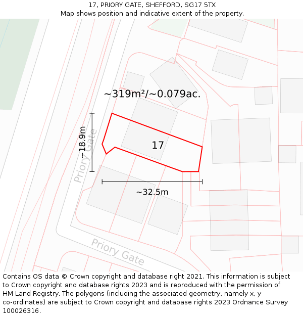 17, PRIORY GATE, SHEFFORD, SG17 5TX: Plot and title map