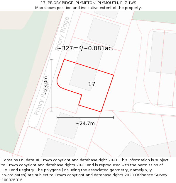 17, PRIORY RIDGE, PLYMPTON, PLYMOUTH, PL7 1WS: Plot and title map