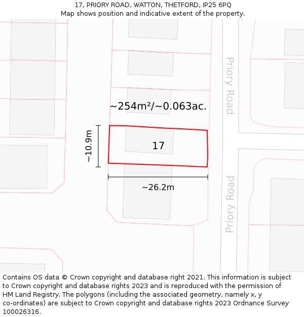 17, PRIORY ROAD, WATTON, THETFORD, IP25 6PQ: Plot and title map