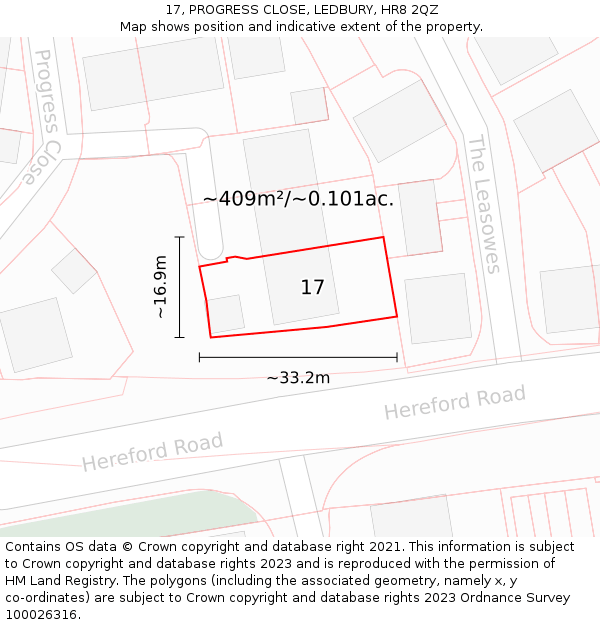 17, PROGRESS CLOSE, LEDBURY, HR8 2QZ: Plot and title map