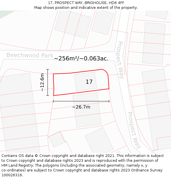 17, PROSPECT WAY, BRIGHOUSE, HD6 4FF: Plot and title map