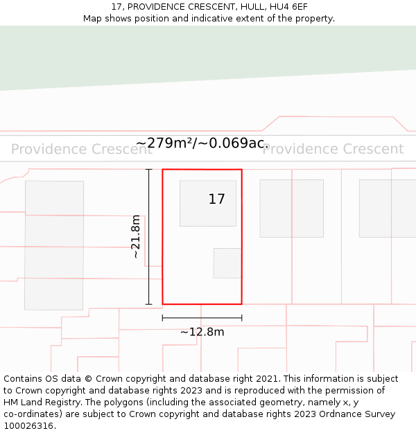 17, PROVIDENCE CRESCENT, HULL, HU4 6EF: Plot and title map