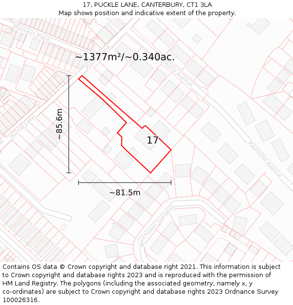 17, PUCKLE LANE, CANTERBURY, CT1 3LA: Plot and title map