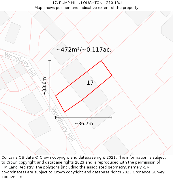 17, PUMP HILL, LOUGHTON, IG10 1RU: Plot and title map