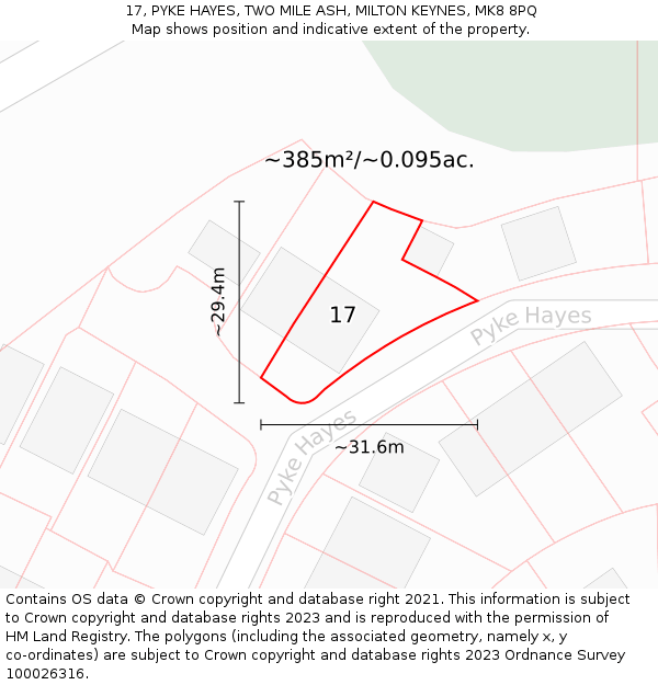 17, PYKE HAYES, TWO MILE ASH, MILTON KEYNES, MK8 8PQ: Plot and title map