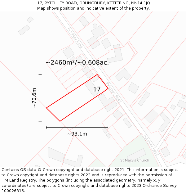 17, PYTCHLEY ROAD, ORLINGBURY, KETTERING, NN14 1JQ: Plot and title map