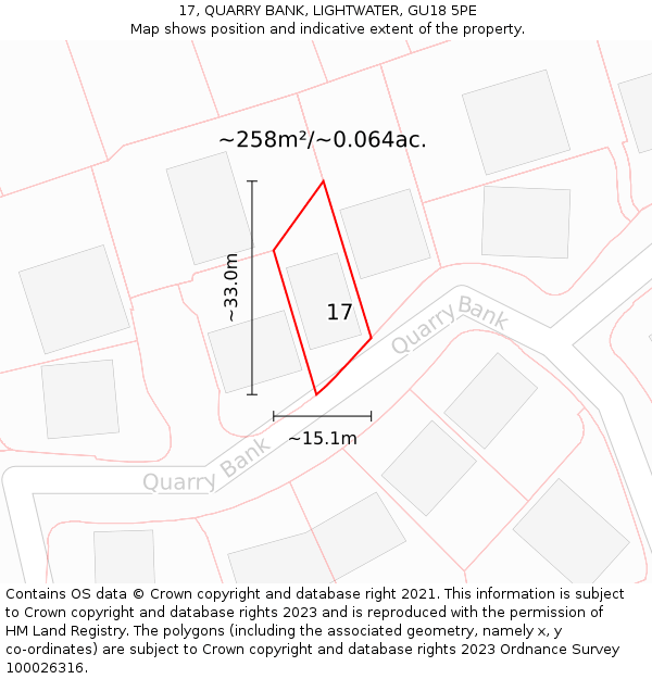 17, QUARRY BANK, LIGHTWATER, GU18 5PE: Plot and title map