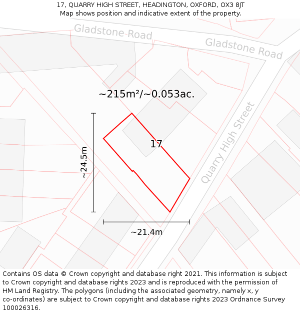 17, QUARRY HIGH STREET, HEADINGTON, OXFORD, OX3 8JT: Plot and title map