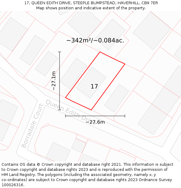 17, QUEEN EDITH DRIVE, STEEPLE BUMPSTEAD, HAVERHILL, CB9 7ER: Plot and title map