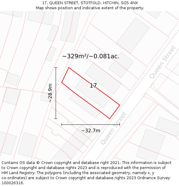 17, QUEEN STREET, STOTFOLD, HITCHIN, SG5 4NX: Plot and title map