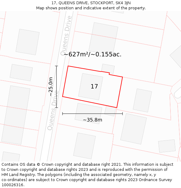 17, QUEENS DRIVE, STOCKPORT, SK4 3JN: Plot and title map