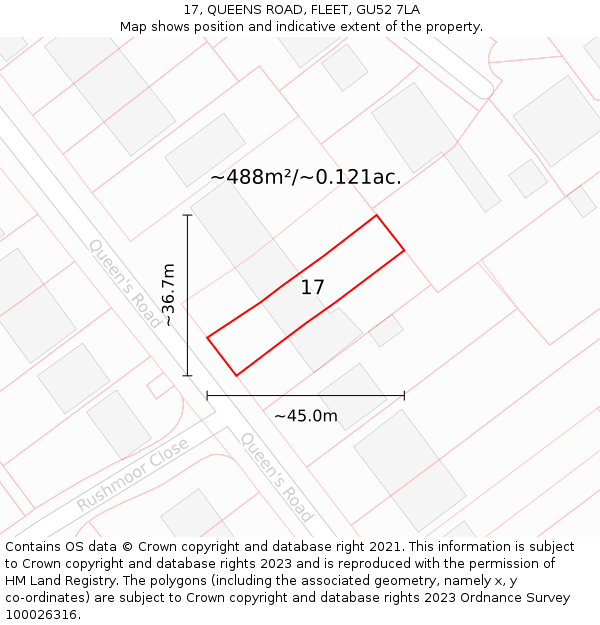 17, QUEENS ROAD, FLEET, GU52 7LA: Plot and title map