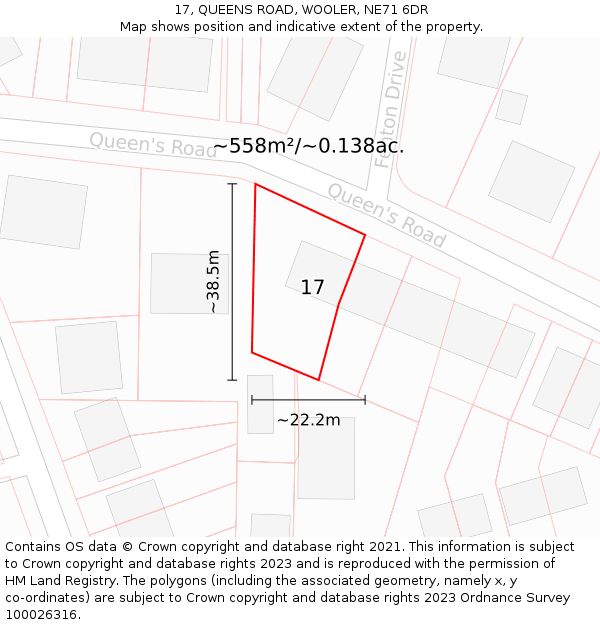 17, QUEENS ROAD, WOOLER, NE71 6DR: Plot and title map