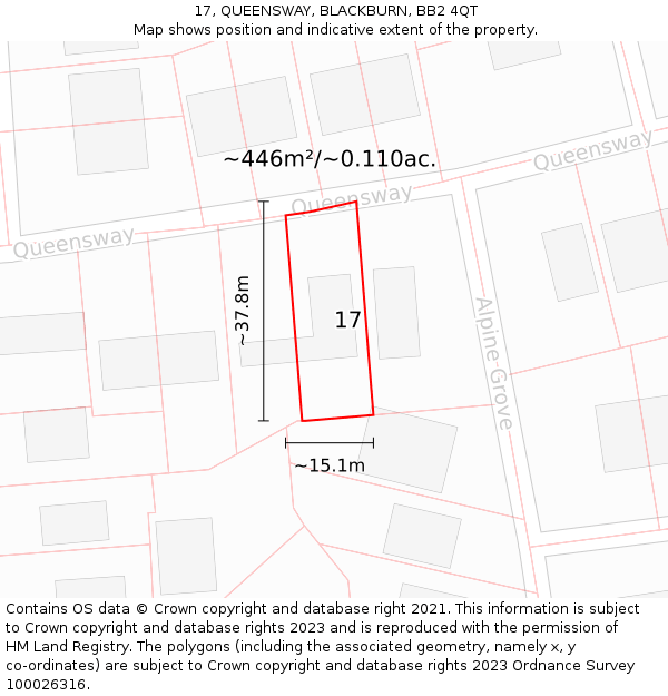 17, QUEENSWAY, BLACKBURN, BB2 4QT: Plot and title map