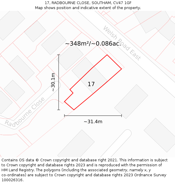 17, RADBOURNE CLOSE, SOUTHAM, CV47 1GF: Plot and title map