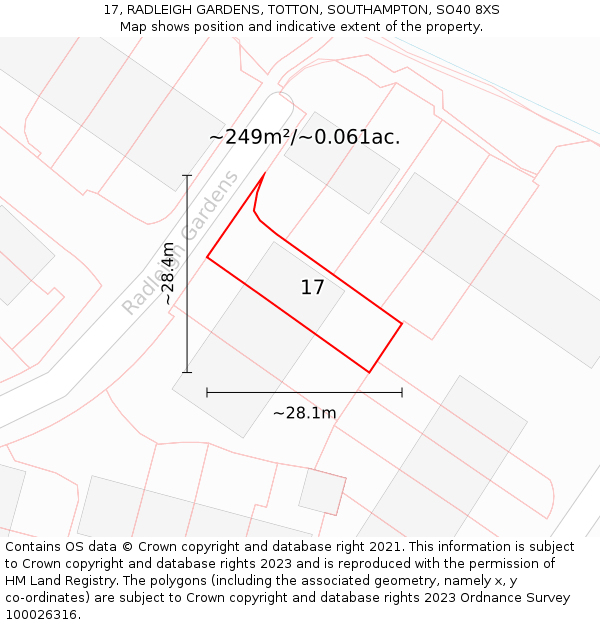 17, RADLEIGH GARDENS, TOTTON, SOUTHAMPTON, SO40 8XS: Plot and title map