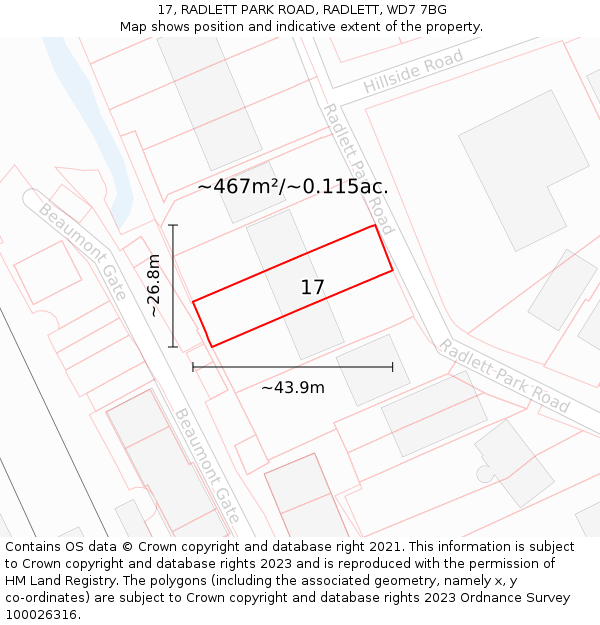 17, RADLETT PARK ROAD, RADLETT, WD7 7BG: Plot and title map