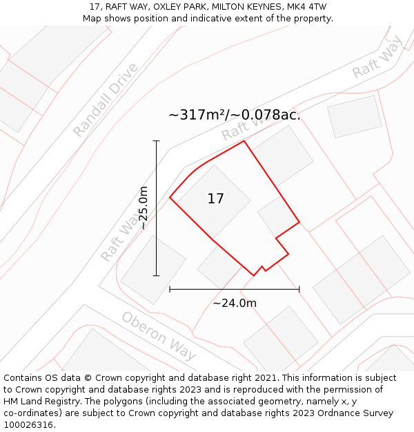 17, RAFT WAY, OXLEY PARK, MILTON KEYNES, MK4 4TW: Plot and title map