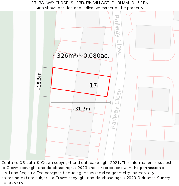 17, RAILWAY CLOSE, SHERBURN VILLAGE, DURHAM, DH6 1RN: Plot and title map