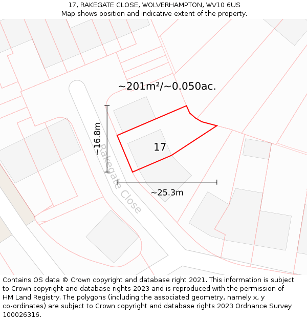 17, RAKEGATE CLOSE, WOLVERHAMPTON, WV10 6US: Plot and title map