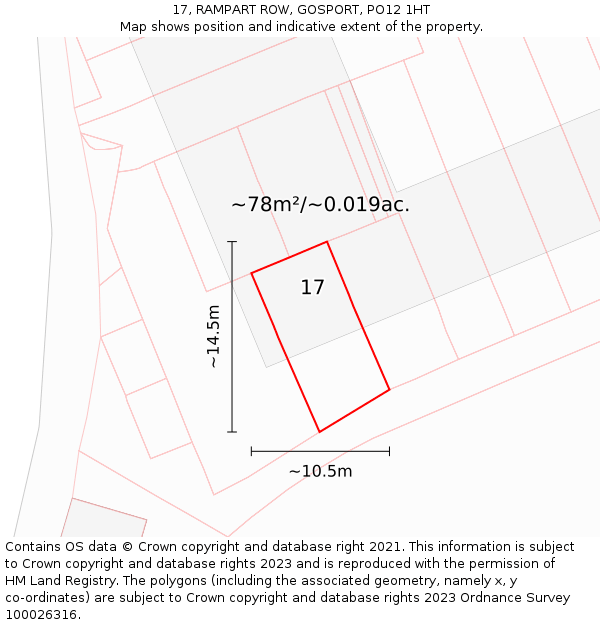 17, RAMPART ROW, GOSPORT, PO12 1HT: Plot and title map