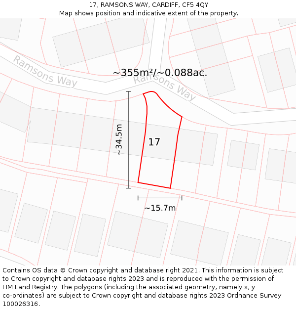 17, RAMSONS WAY, CARDIFF, CF5 4QY: Plot and title map