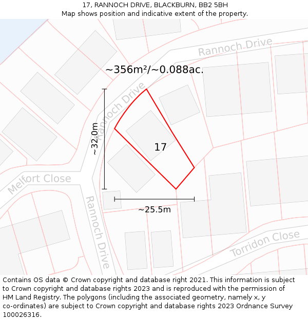 17, RANNOCH DRIVE, BLACKBURN, BB2 5BH: Plot and title map