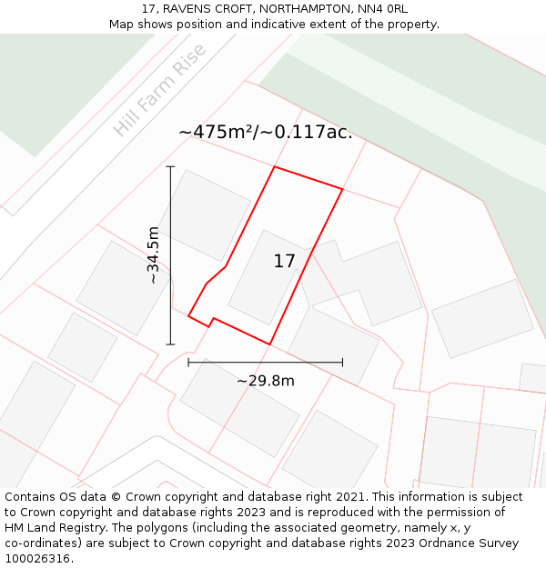 17, RAVENS CROFT, NORTHAMPTON, NN4 0RL: Plot and title map