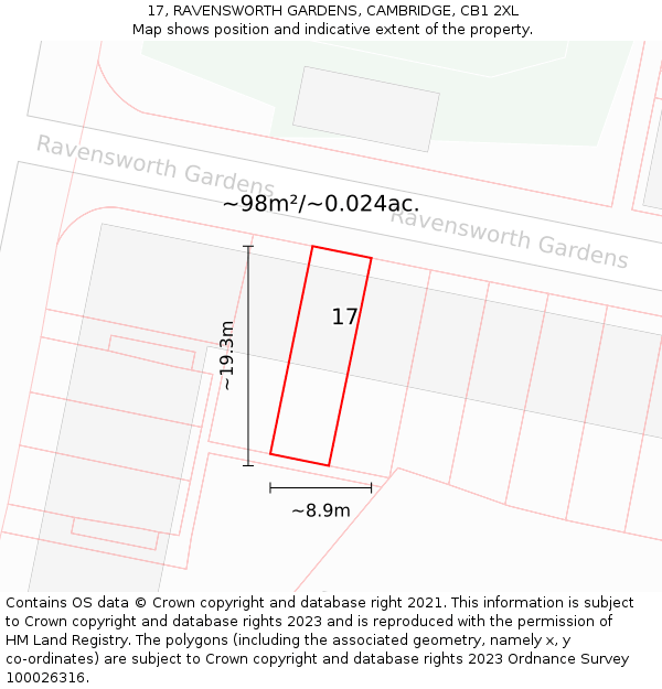 17, RAVENSWORTH GARDENS, CAMBRIDGE, CB1 2XL: Plot and title map