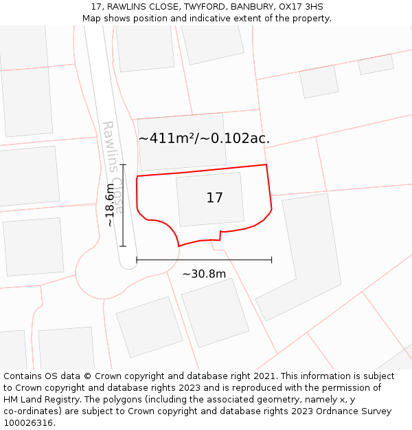 17, RAWLINS CLOSE, TWYFORD, BANBURY, OX17 3HS: Plot and title map