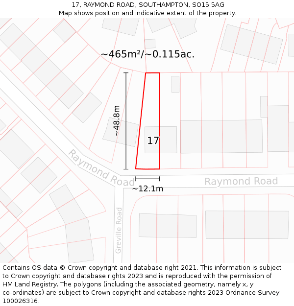 17, RAYMOND ROAD, SOUTHAMPTON, SO15 5AG: Plot and title map