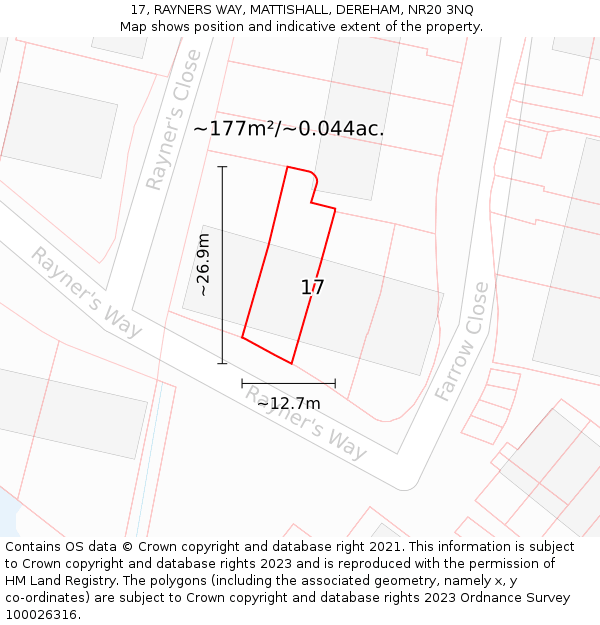 17, RAYNERS WAY, MATTISHALL, DEREHAM, NR20 3NQ: Plot and title map