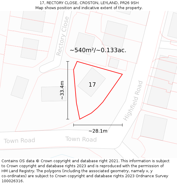 17, RECTORY CLOSE, CROSTON, LEYLAND, PR26 9SH: Plot and title map