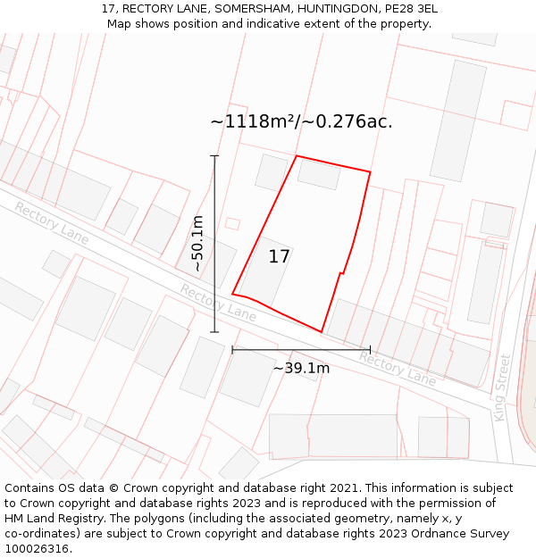 17, RECTORY LANE, SOMERSHAM, HUNTINGDON, PE28 3EL: Plot and title map