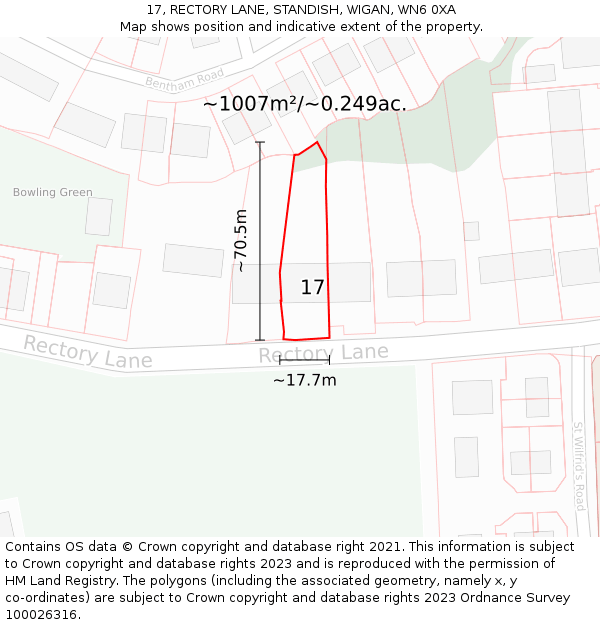 17, RECTORY LANE, STANDISH, WIGAN, WN6 0XA: Plot and title map