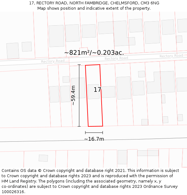 17, RECTORY ROAD, NORTH FAMBRIDGE, CHELMSFORD, CM3 6NG: Plot and title map