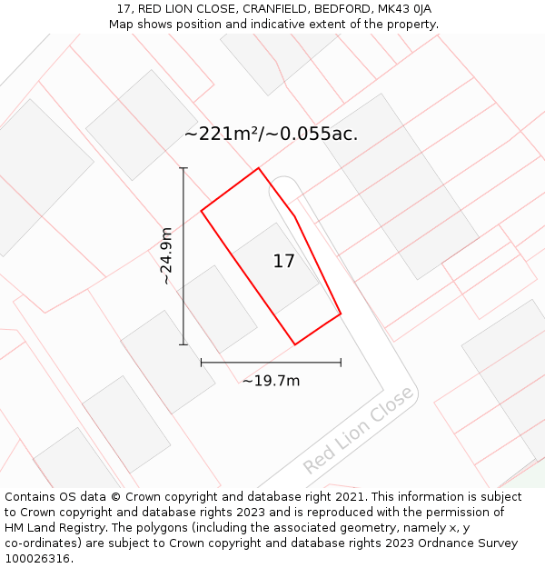 17, RED LION CLOSE, CRANFIELD, BEDFORD, MK43 0JA: Plot and title map