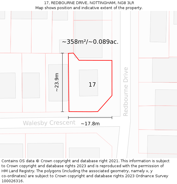 17, REDBOURNE DRIVE, NOTTINGHAM, NG8 3LR: Plot and title map