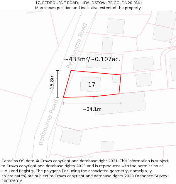 17, REDBOURNE ROAD, HIBALDSTOW, BRIGG, DN20 9NU: Plot and title map