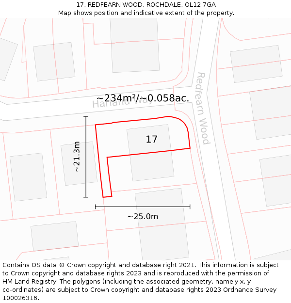 17, REDFEARN WOOD, ROCHDALE, OL12 7GA: Plot and title map