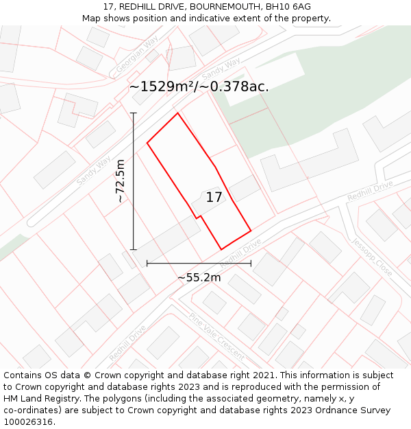 17, REDHILL DRIVE, BOURNEMOUTH, BH10 6AG: Plot and title map