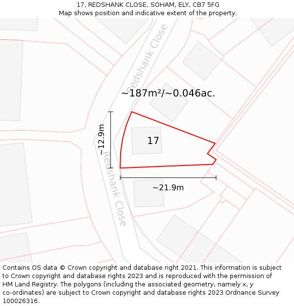 17, REDSHANK CLOSE, SOHAM, ELY, CB7 5FG: Plot and title map