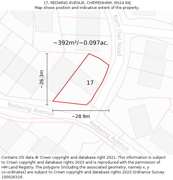 17, REDWING AVENUE, CHIPPENHAM, SN14 6XJ: Plot and title map