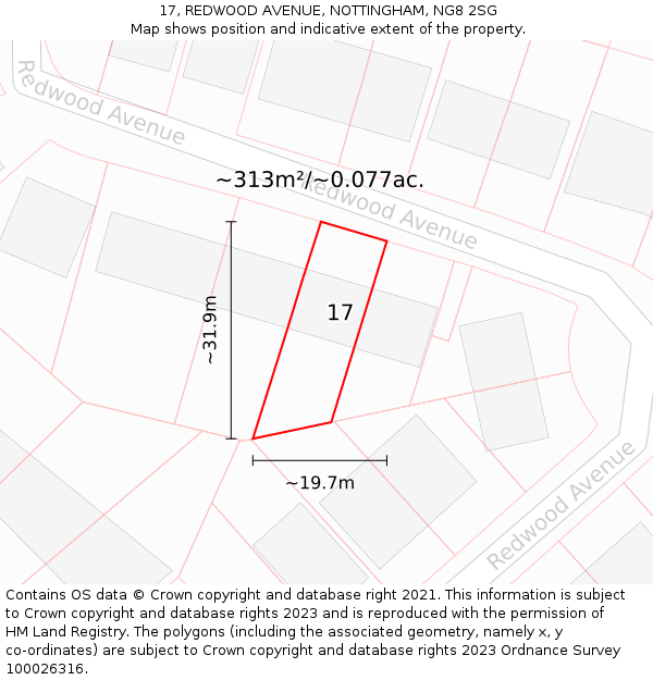 17, REDWOOD AVENUE, NOTTINGHAM, NG8 2SG: Plot and title map