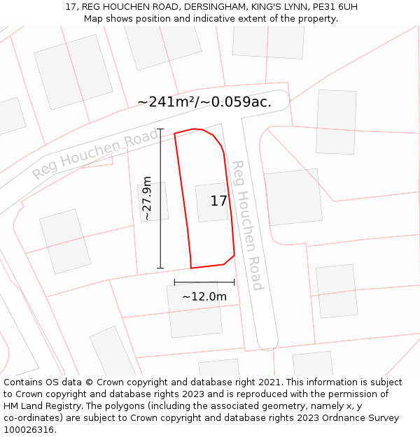17, REG HOUCHEN ROAD, DERSINGHAM, KING'S LYNN, PE31 6UH: Plot and title map